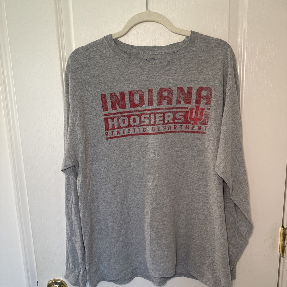 Indiana Hoosiers Long Sleeve T-Shirt Gray IU Athletic Dept Mens L Collegiate